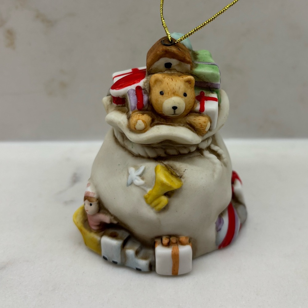 Vintage Schmid Santa’s Toy Bag Holiday Ornament with Teddy Bear Doll 1989